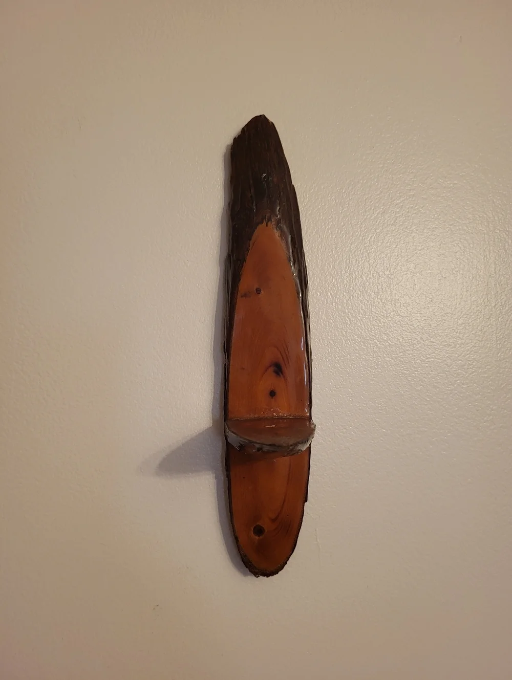 Pair Vintage Handcrafted Live Edge Wood Wall Sconces Lacquer Finish